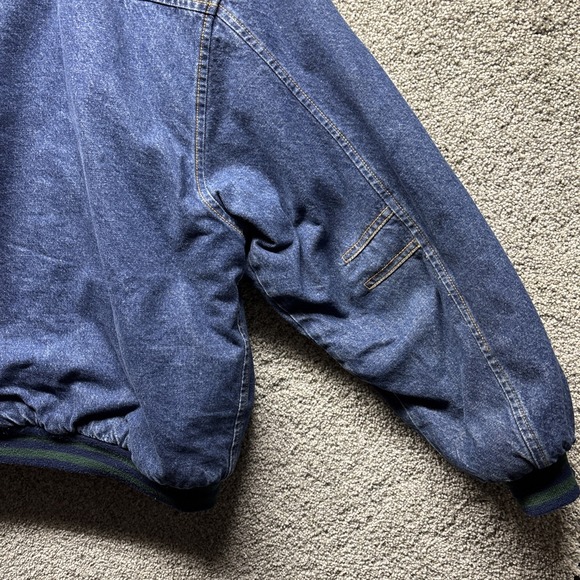 VTG WearGuard Denim Bomber Jacket Mens LARGE Chore Quilted Insulated GP Logo 90s - Picture 11 of 16